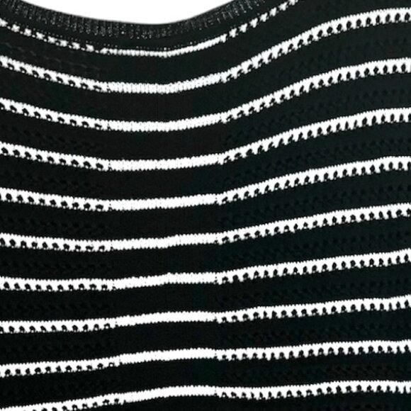 FEMME Open Knit Sheer Back Detail Striped Sweater Crew Lightweight Coastal Top M - Picture 12 of 15